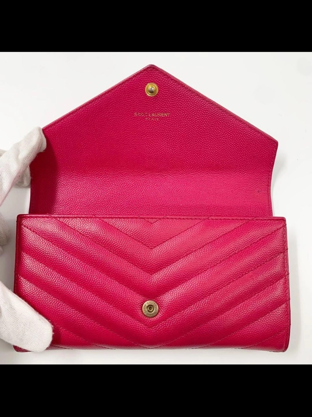 Saint Laurent Pink Chevron Quilted Leather Envelope Wallet with Gold YSL - Picture 7 of 10
